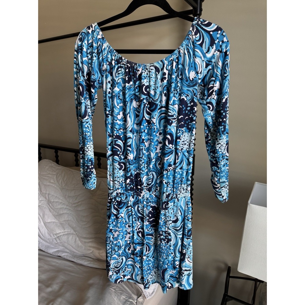 Lilly Pulitzer XXS Blue Floral Skirt Overlay Romper Long Sleeve Skort - Picture 4 of 7